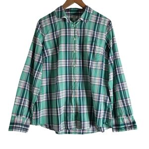 J. Crew Teal and Navy Plaid Button-Down Shirt